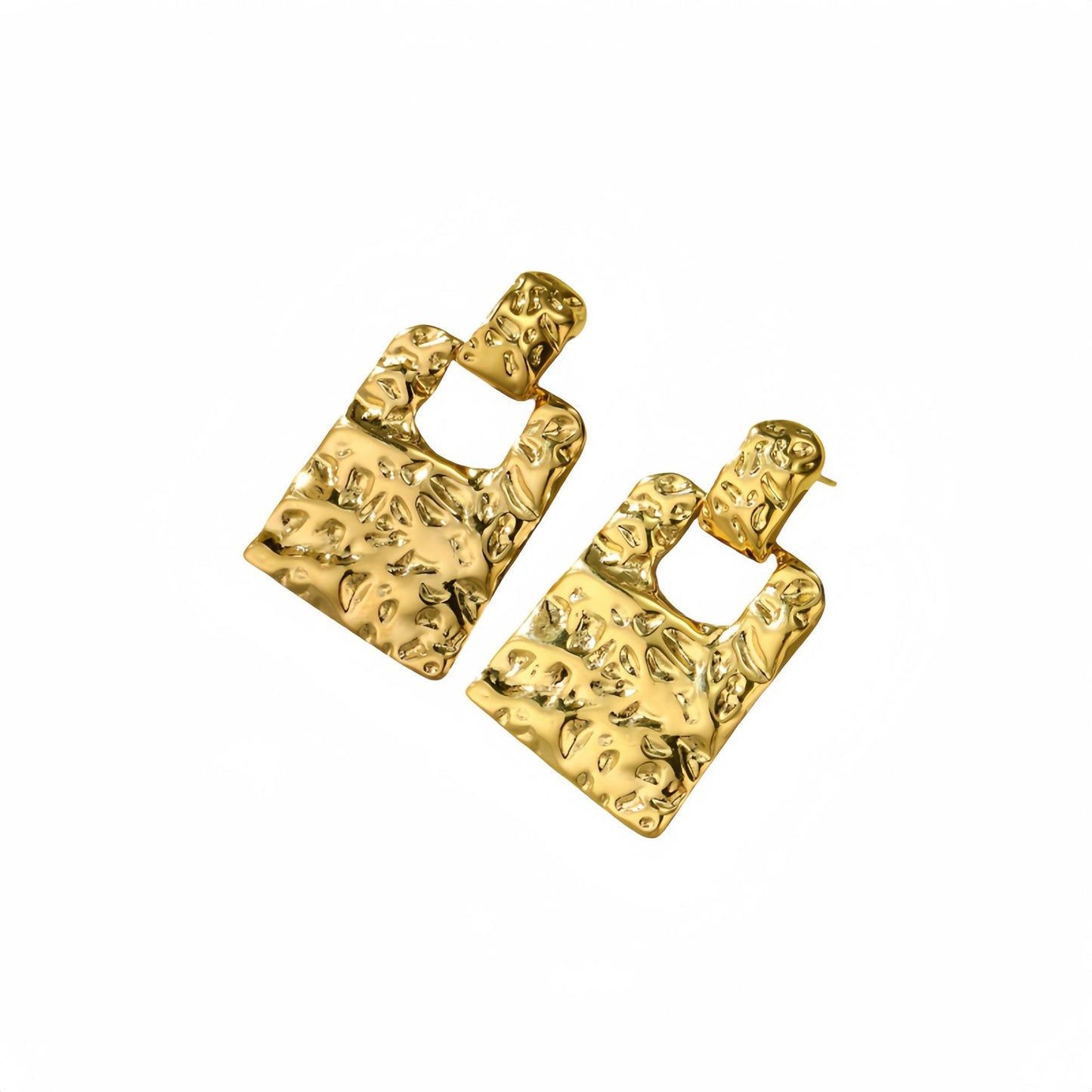 Vintage 18K Gold Plated Textured Square Stainless Steel Stud Earrings for Women