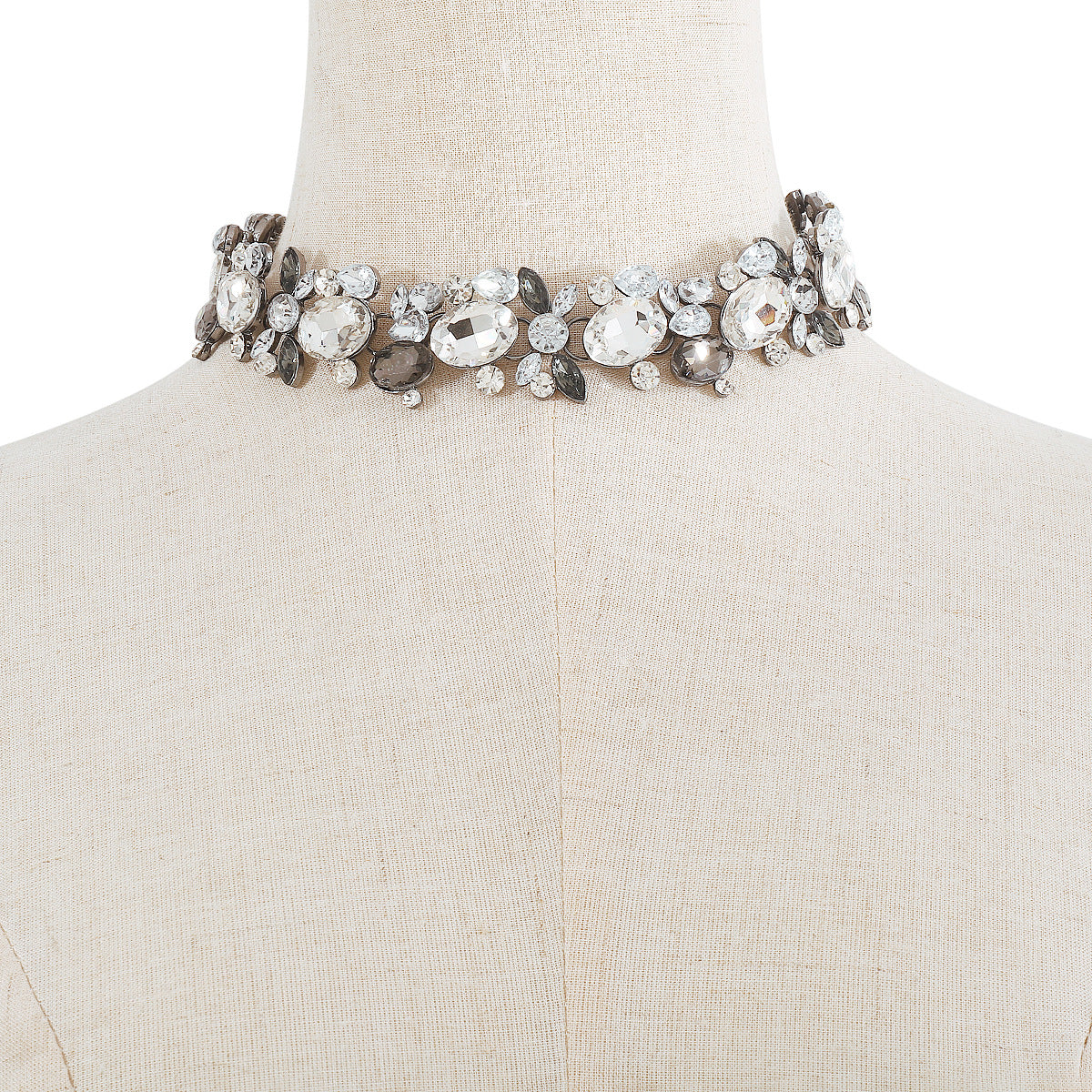Collar llamativo de aleación chapada con incrustaciones de diamantes de imitación, diseño geométrico vintage atrevido, para mujer