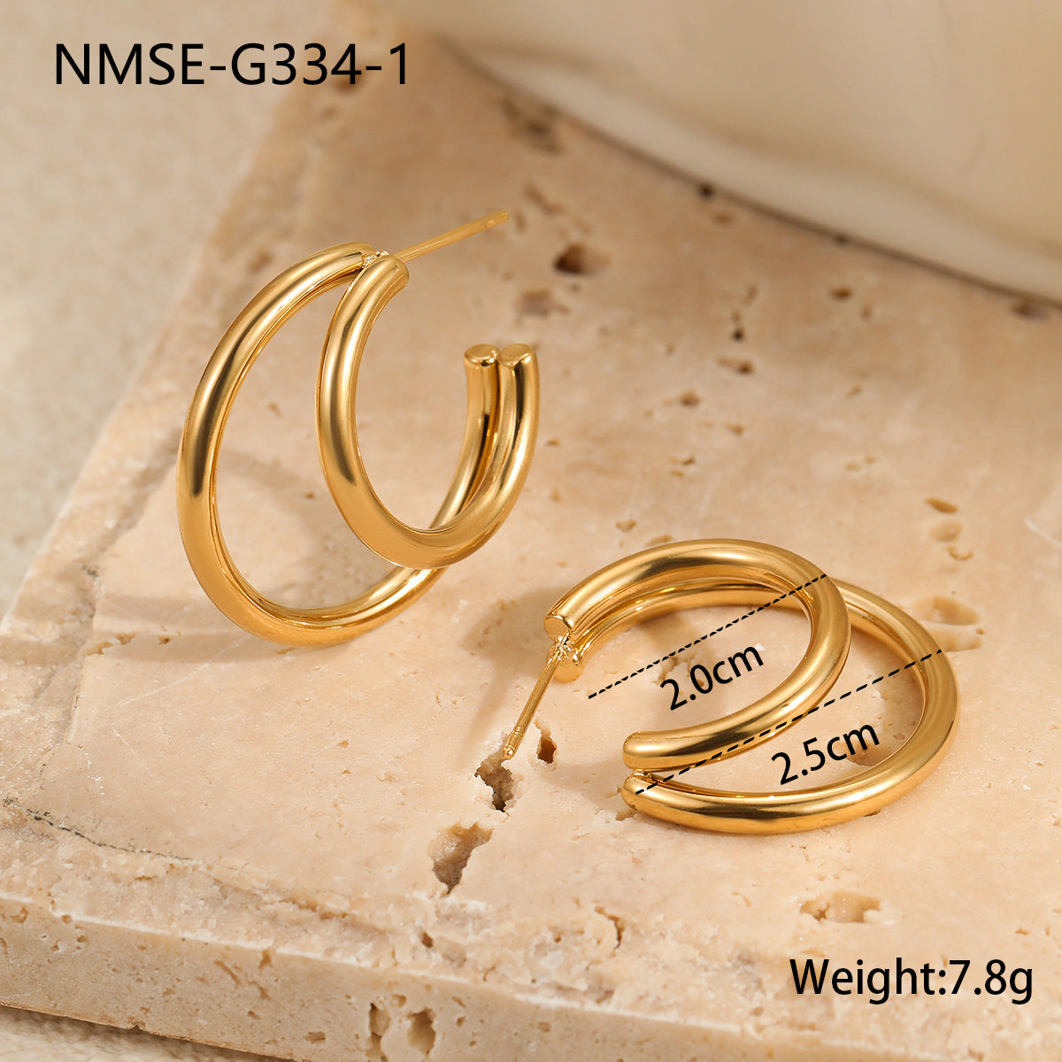 Aretes de Acero Inoxidable en Forma de C de Doble Capa Geométrica Minimalista para Mujer con Acabado Chapado