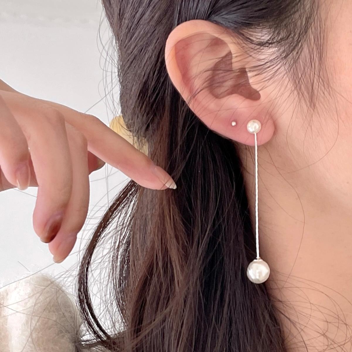 Pendientes Minimalistas de Perlas en Plata de Ley 925 con Baño de Oro, Diseño en Forma de Letra, Estilo Fresco y Dulce