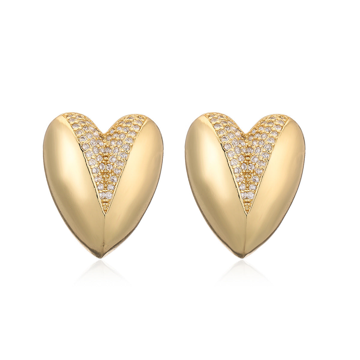 Pendientes de cobre minimalistas con forma de corazón, chapados en oro de 18 quilates y circonitas microengastadas para mujer
