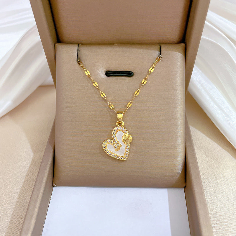Collar de lujo unisex con cadena para labios de acero titanio con incrustaciones de diamantes de imitación geométricos