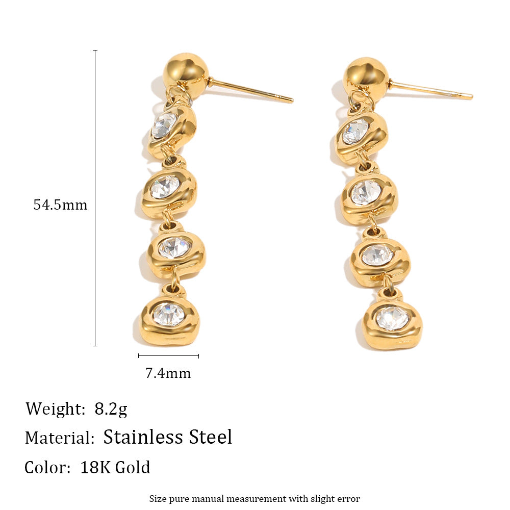Elegant Minimalist Geometric Round Stainless Steel 18K Gold Plated Cubic Zirconia Drop Earrings for Women