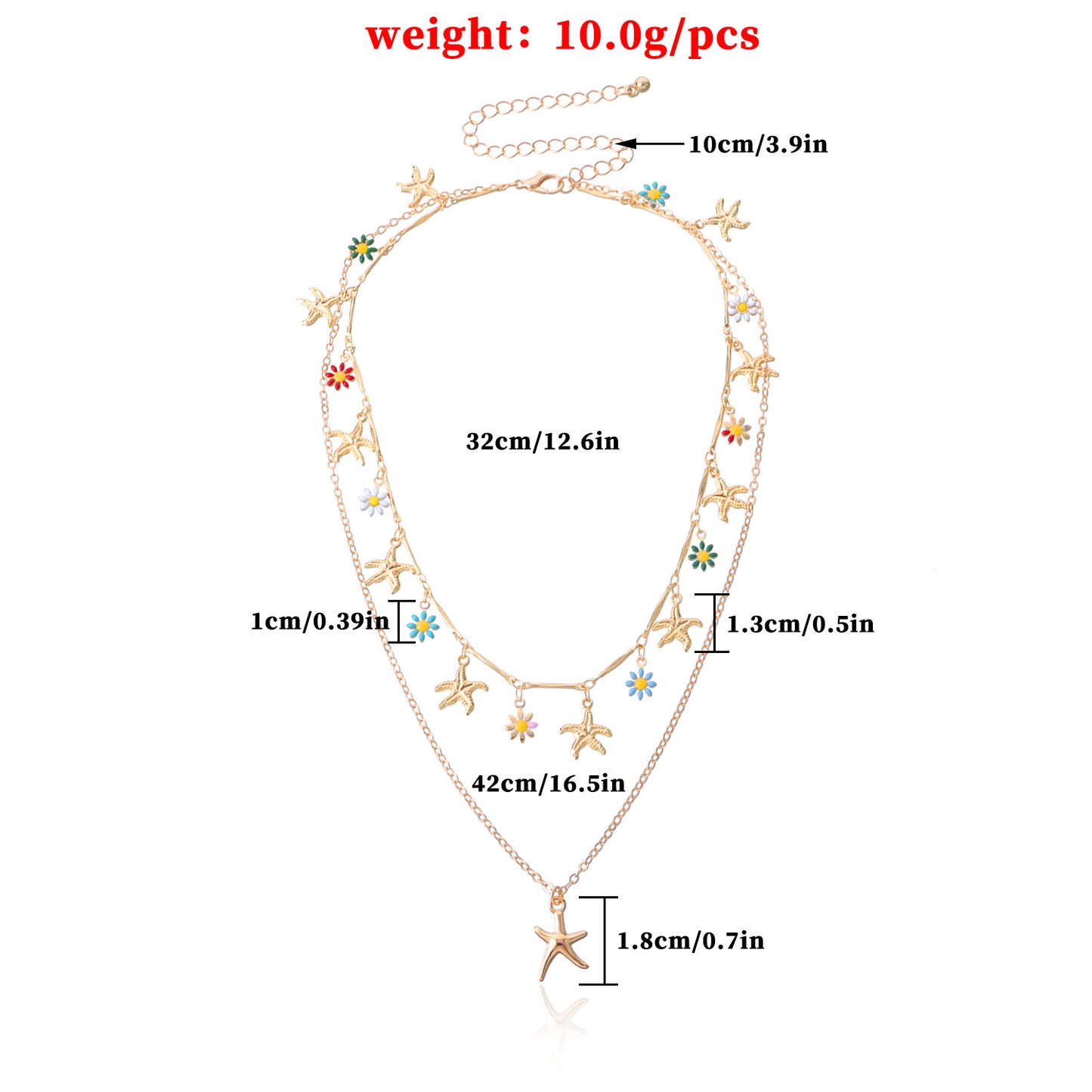 Hawaiian Style Alloy Star Pendant Necklace for Women Floral Enamel-Drop Design