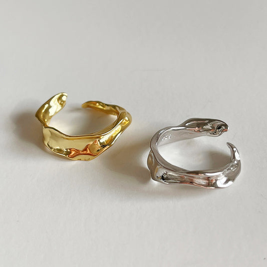 Anillo abierto texturizado geométrico minimalista de plata de ley 925 para mujer