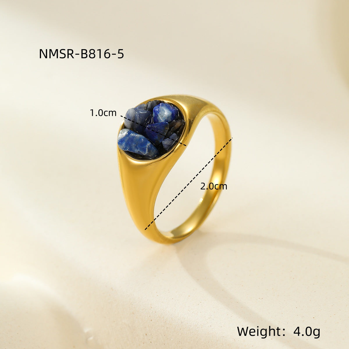 Anello geometrico da donna in acciaio inossidabile placcato oro 18 carati con intarsio in pietra naturale