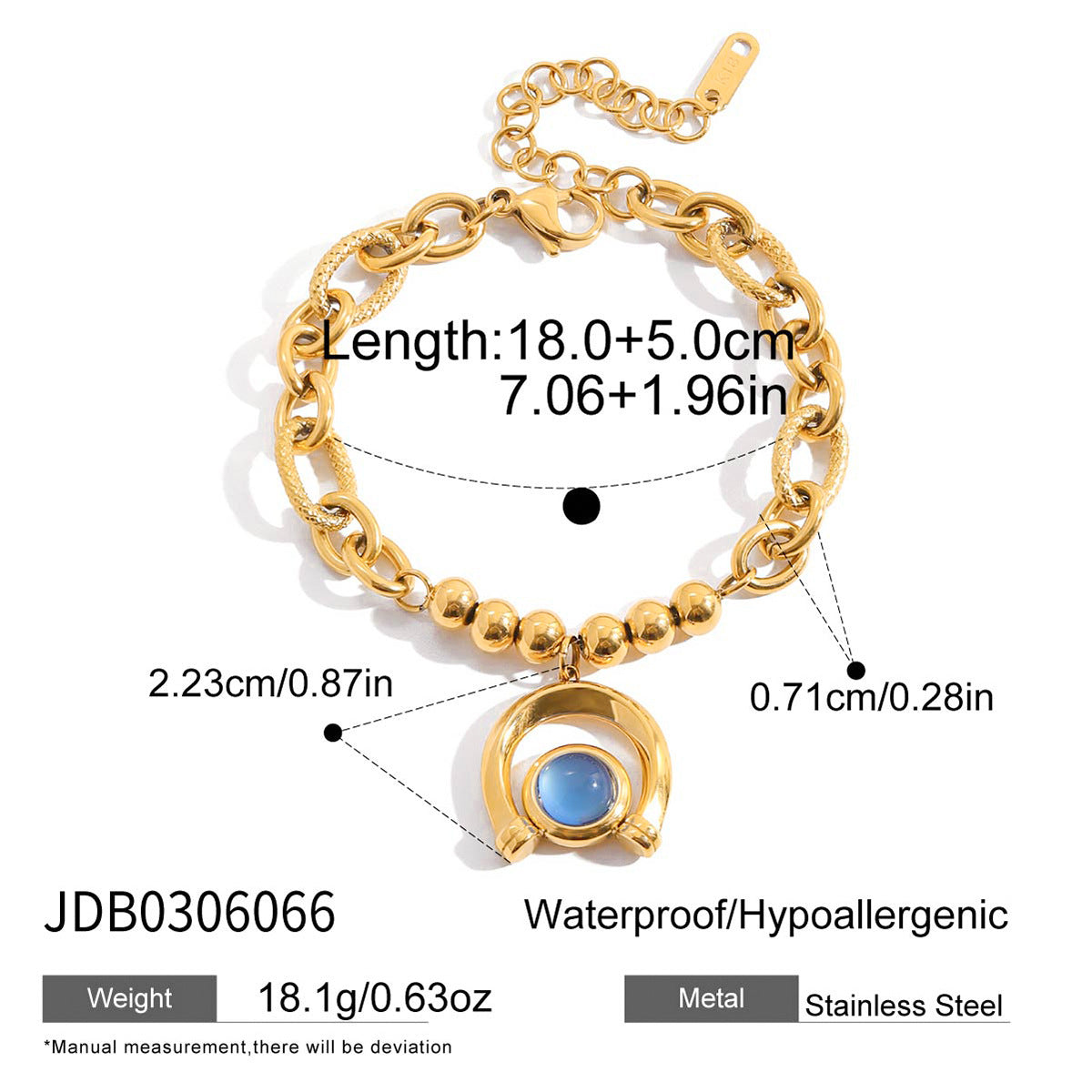 Bracciale Minimalista a Ferro di Cavallo in Acciaio al Titanio con Intarsio in Resina Blu da Donna