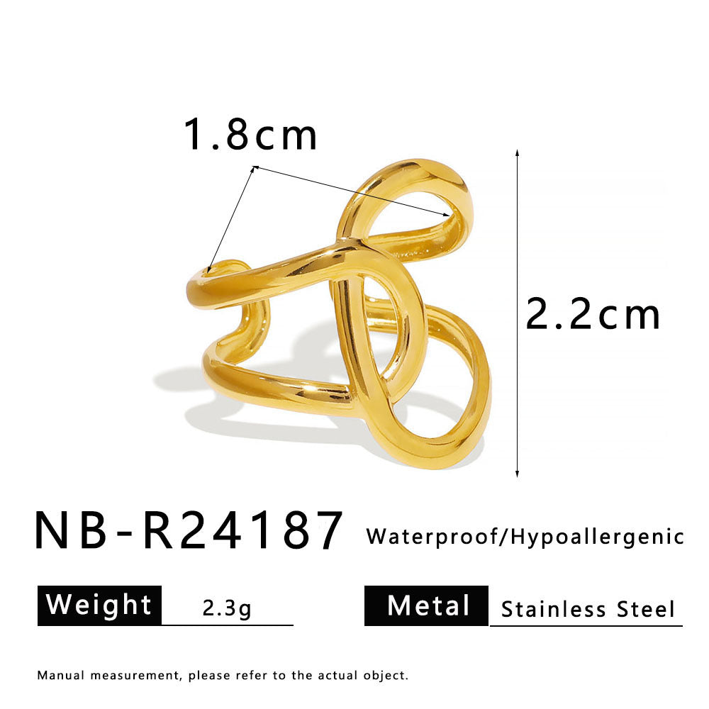 Anello asimmetrico geometrico in acciaio inossidabile placcato oro 18 carati, design avvolgente contemporaneo unisex