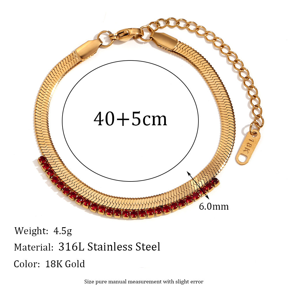 Collana da donna alla moda placcata oro 18 carati in acciaio al titanio, geometrica, con zirconi colorati e texture a spina di pesce