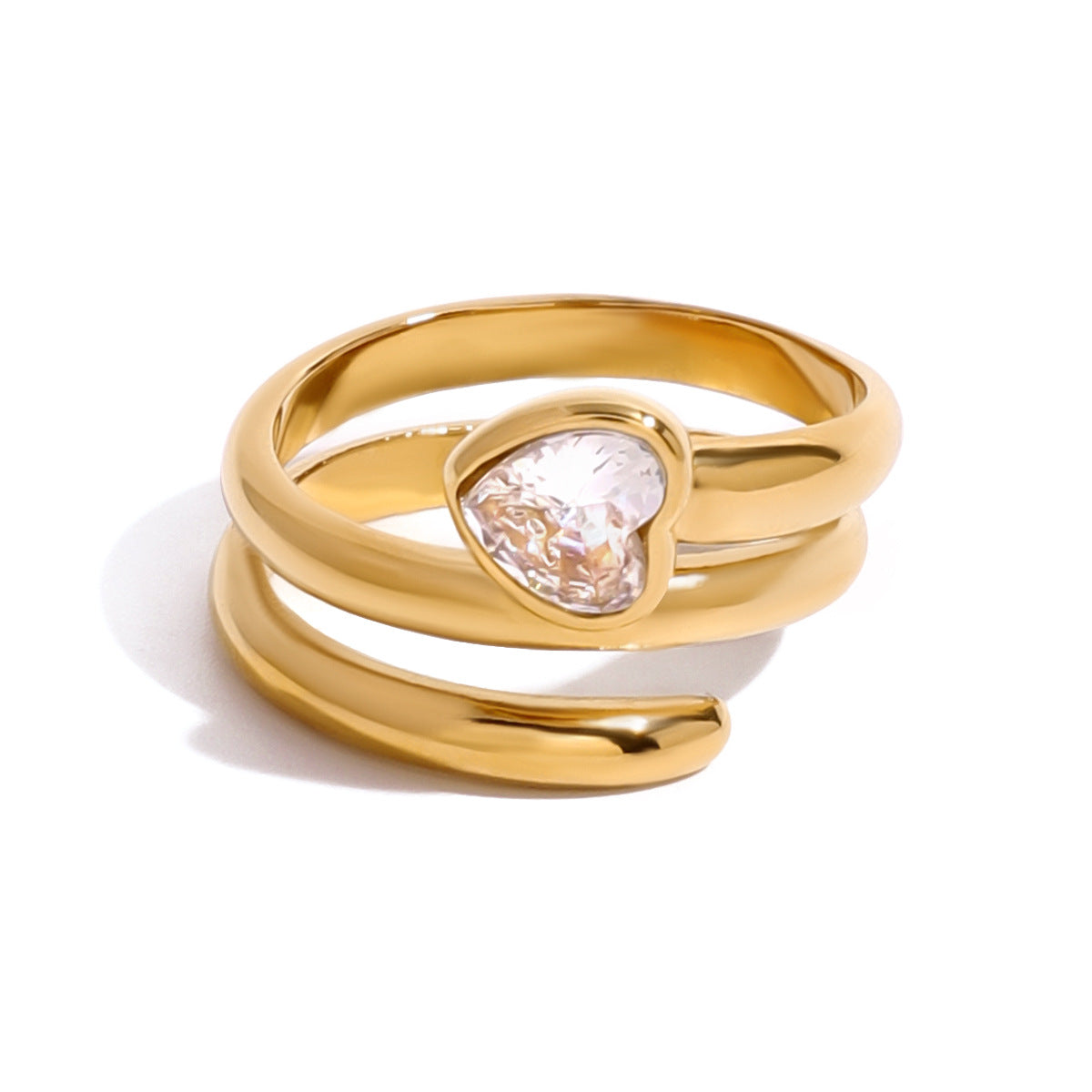 Anillo minimalista de acero inoxidable con forma de corazón e incrustaciones de circonita, unisex