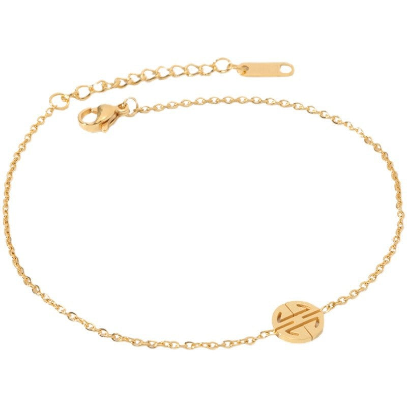 Cavigliera Minimalista Rotonda da Donna in Acciaio al Titanio Lucidato con Placcatura in Oro 18K, Resistente all'Ossidazione e Adatta alla Doccia