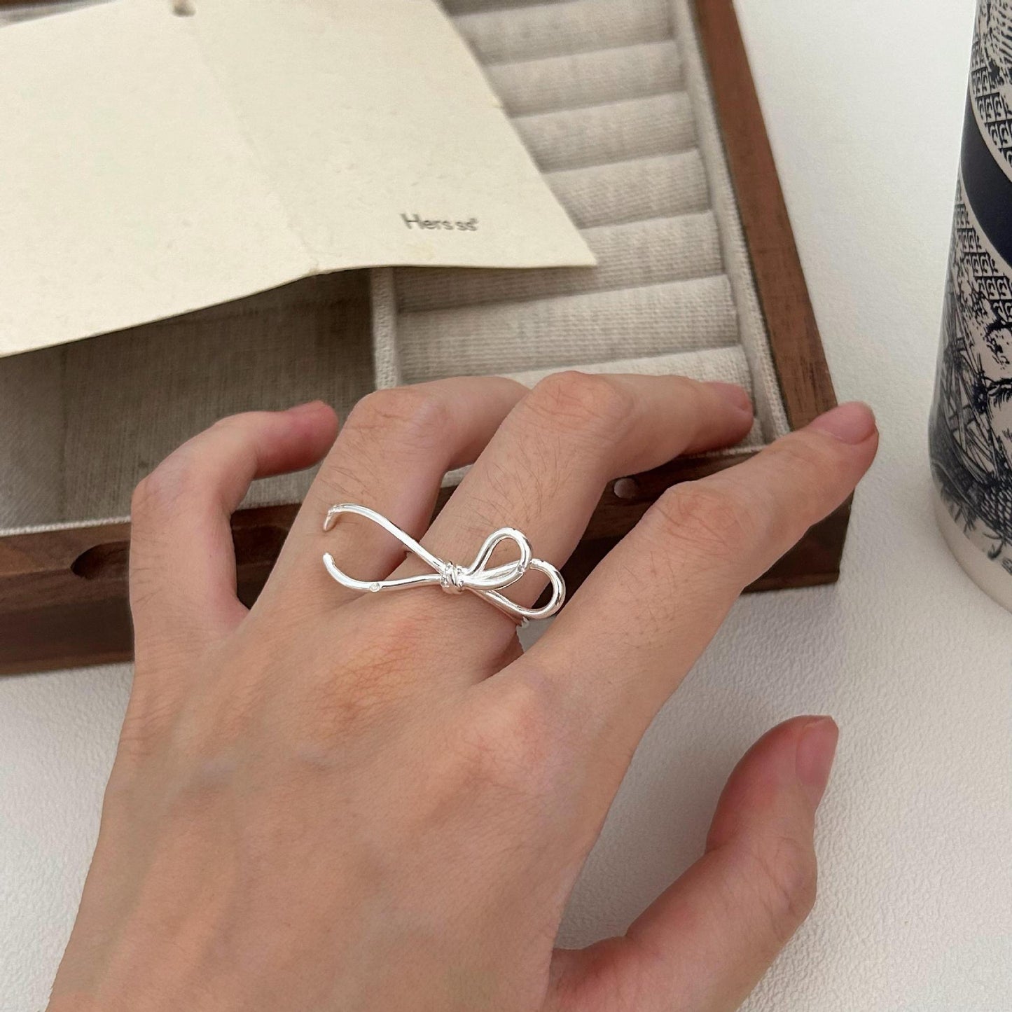 Anello minimalista con fiocco in argento sterling 925 per donna