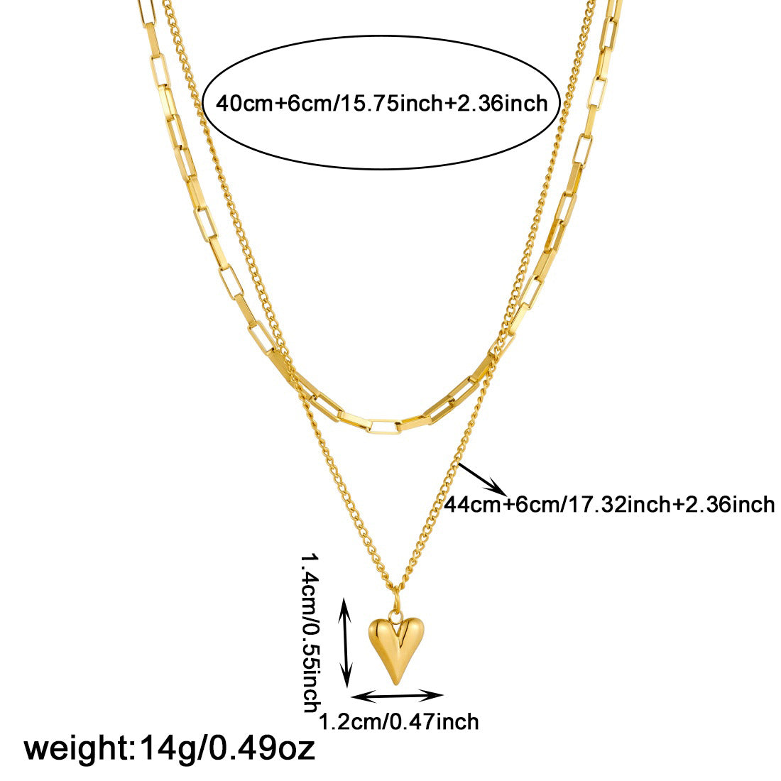 Elegant Vintage Gold Plated Stainless Steel Curb Chain Necklace with Heart and Bow Pendants