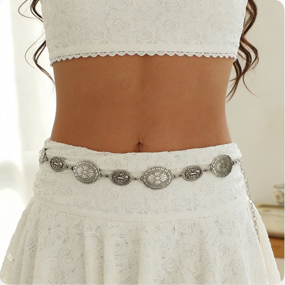 Vintage Hip-hop Oval Sun Coin Metal Body Chain for Women and Men
