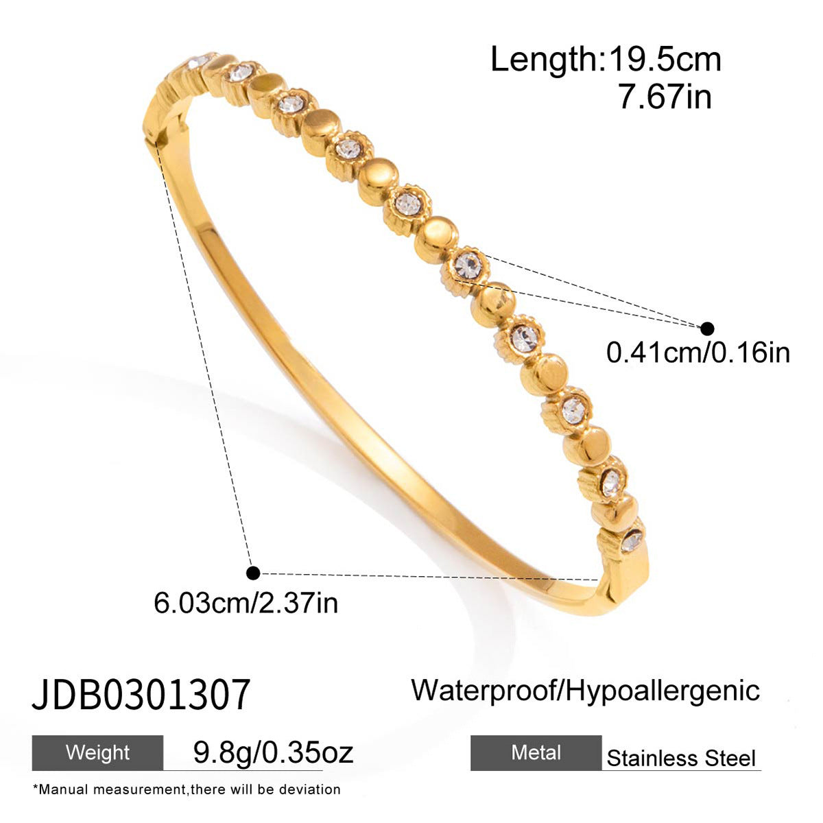 Luxury Round Geometric Rhinestone Plated Stainless Steel Bracelet for Women