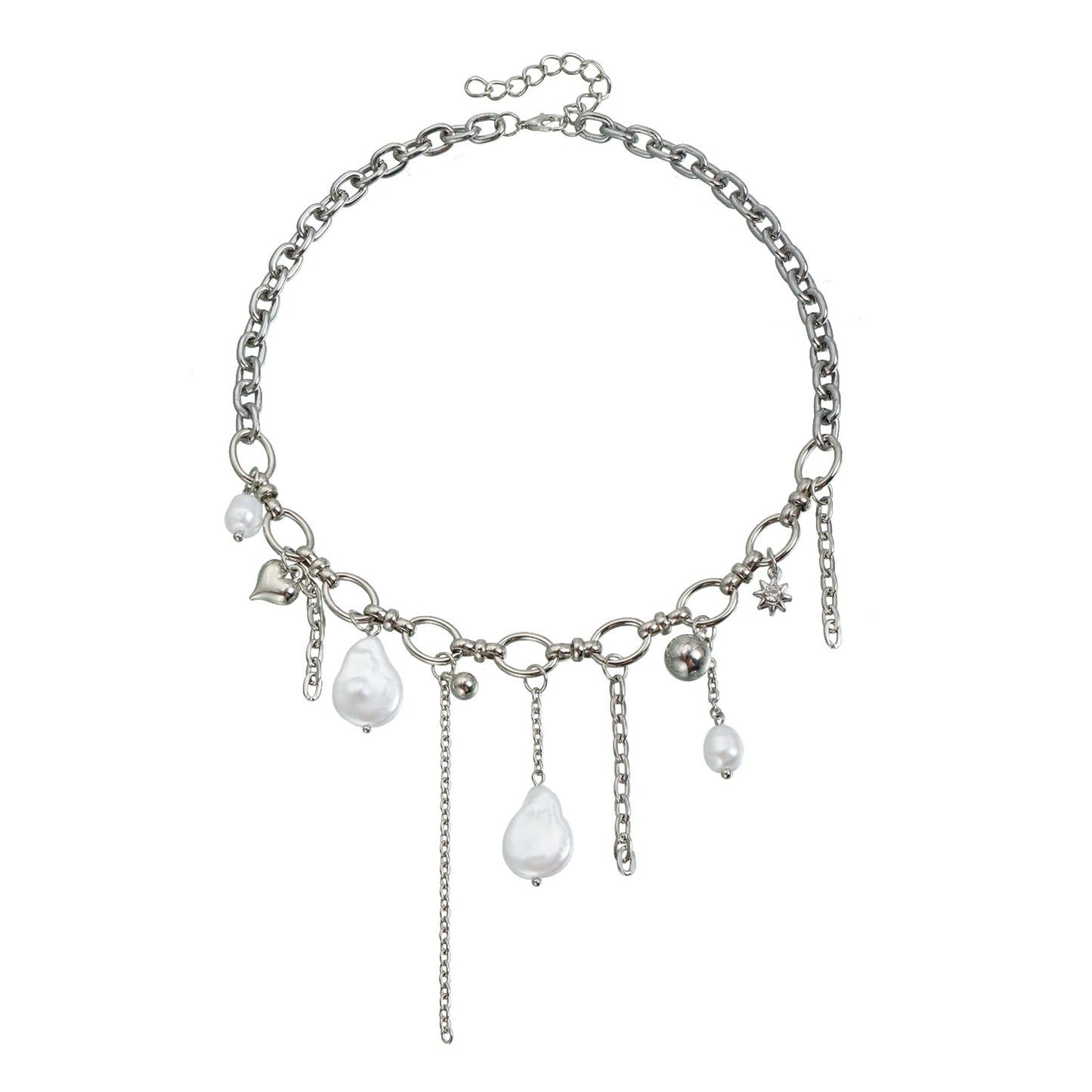 Sexy Streetwear Heart Geometric Alloy Pearl Plated Necklace for Women