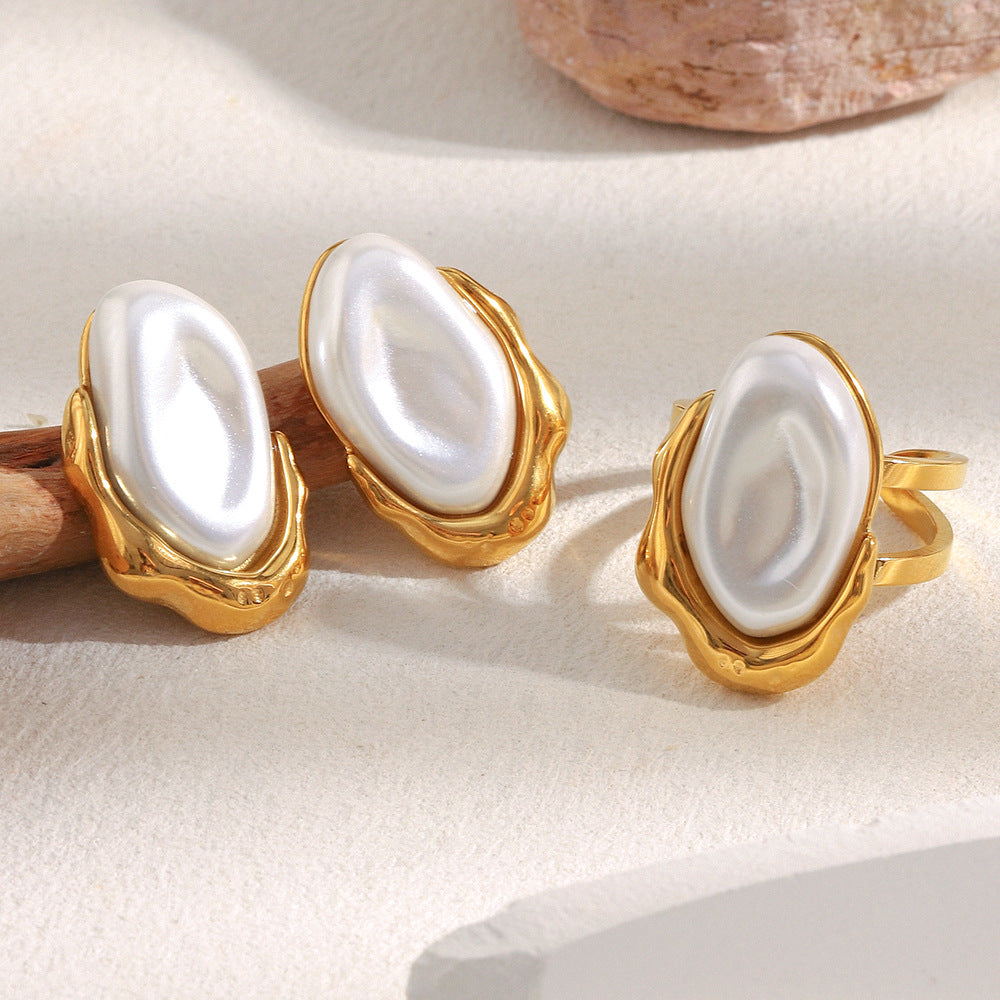 Elegantes pendientes de acero inoxidable estilo barroco con baño de oro de 18 quilates y perlas sintéticas para mujer