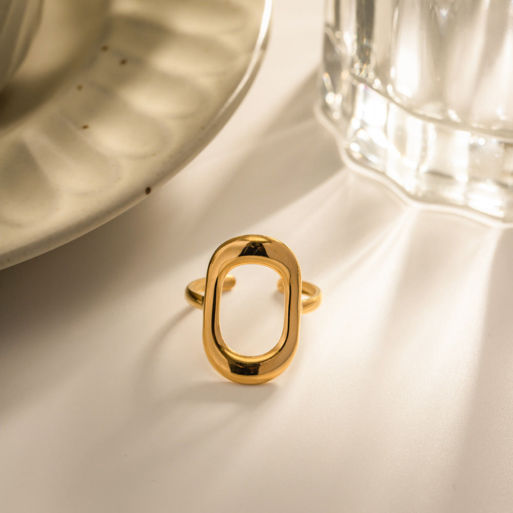 Anello geometrico rettangolare cavo in acciaio inossidabile con placcatura in oro 18 carati per gioielli di moda da donna