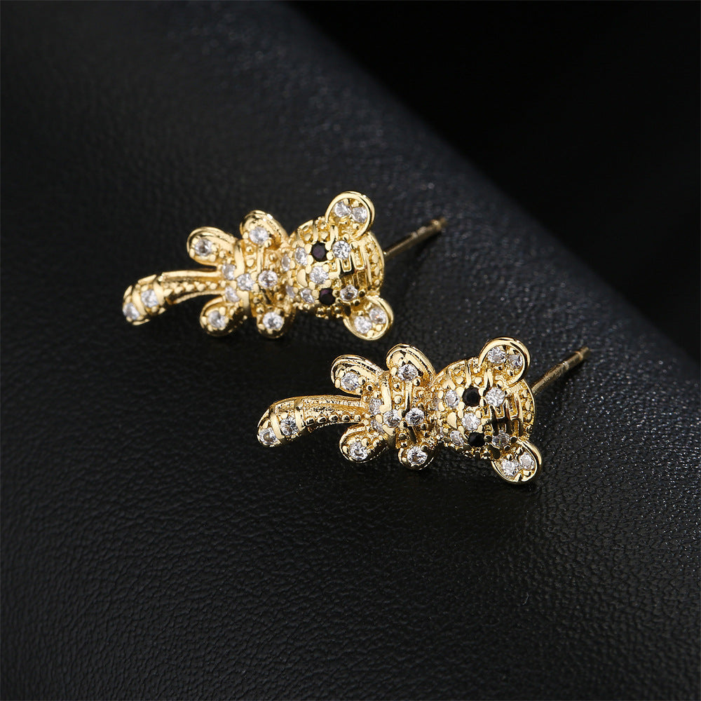 Animal-Themed Tiger Stud Earrings in Copper with 18K Gold Plating, Geometric Design, Minimalist and Edgy Style