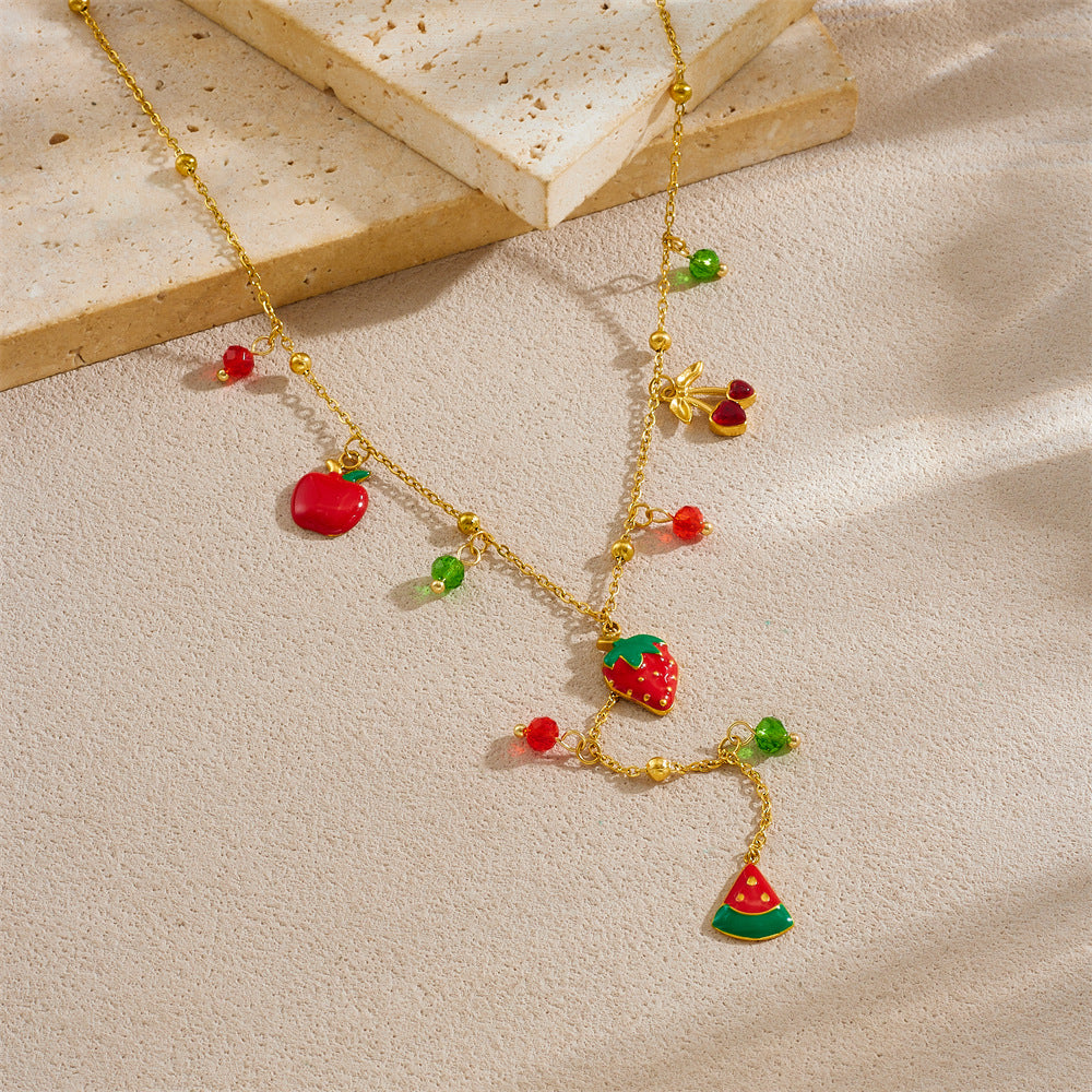Casual Drip Oil Plated Stainless Steel Fruit Pendant Necklace for Women