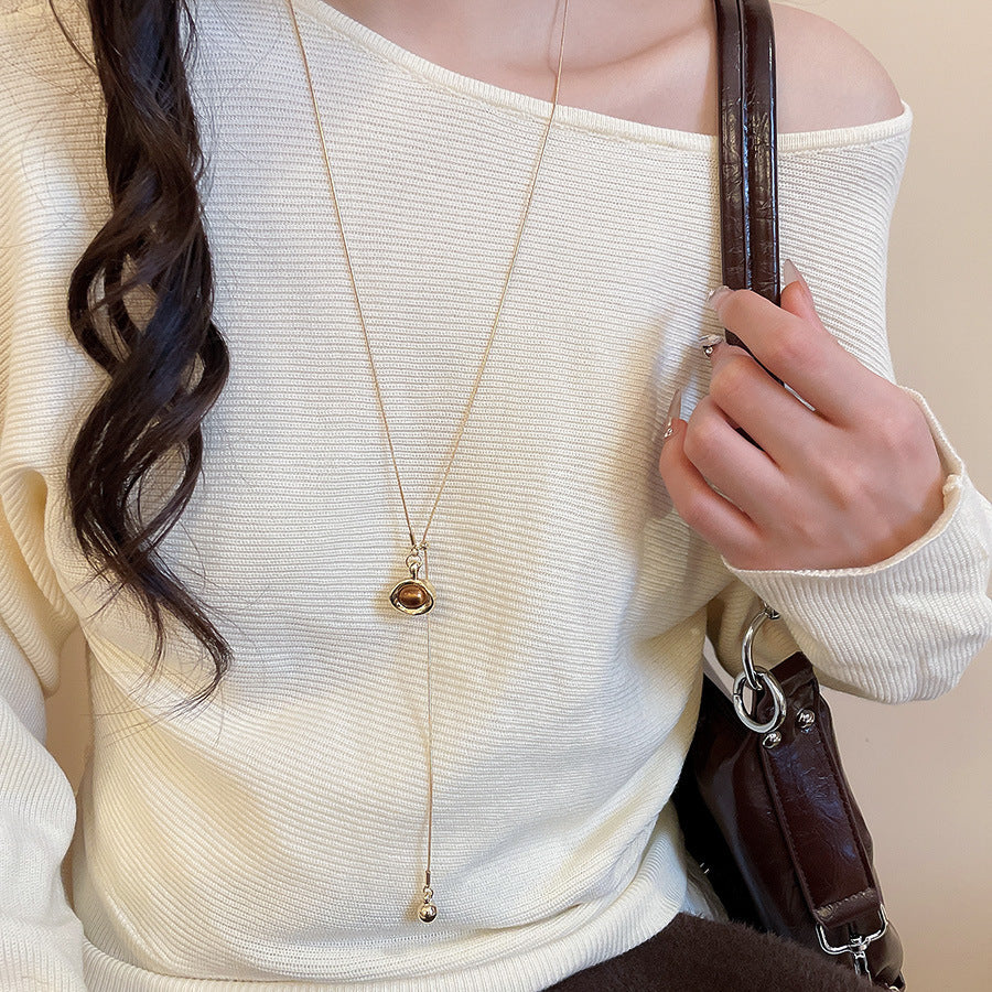 Collana con ciondolo geometrico minimalista in rame placcato da donna, catena maglione di lusso leggera