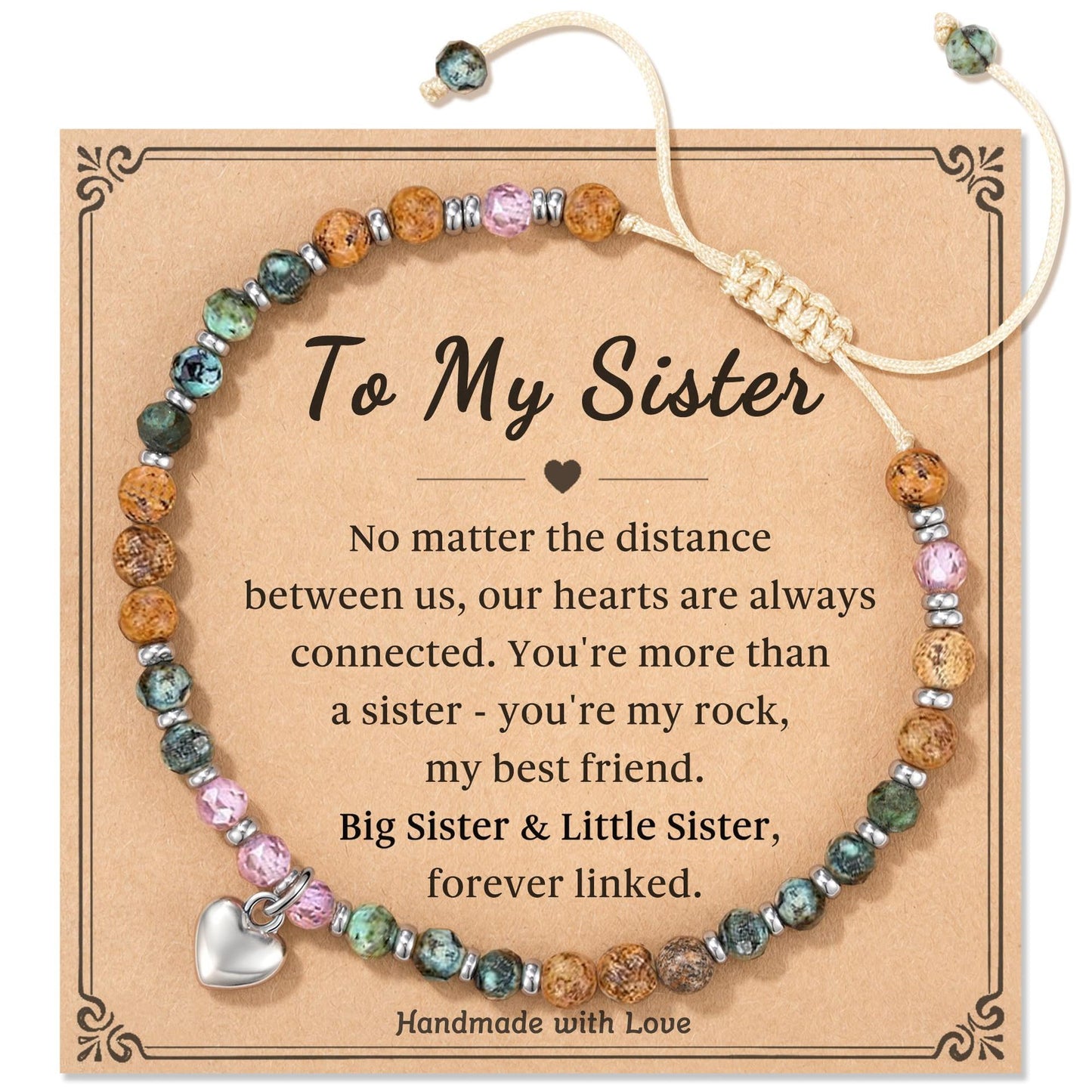 Elegant Natural Gemstone Heart Cross Pendant Adjustable Bracelet for Women