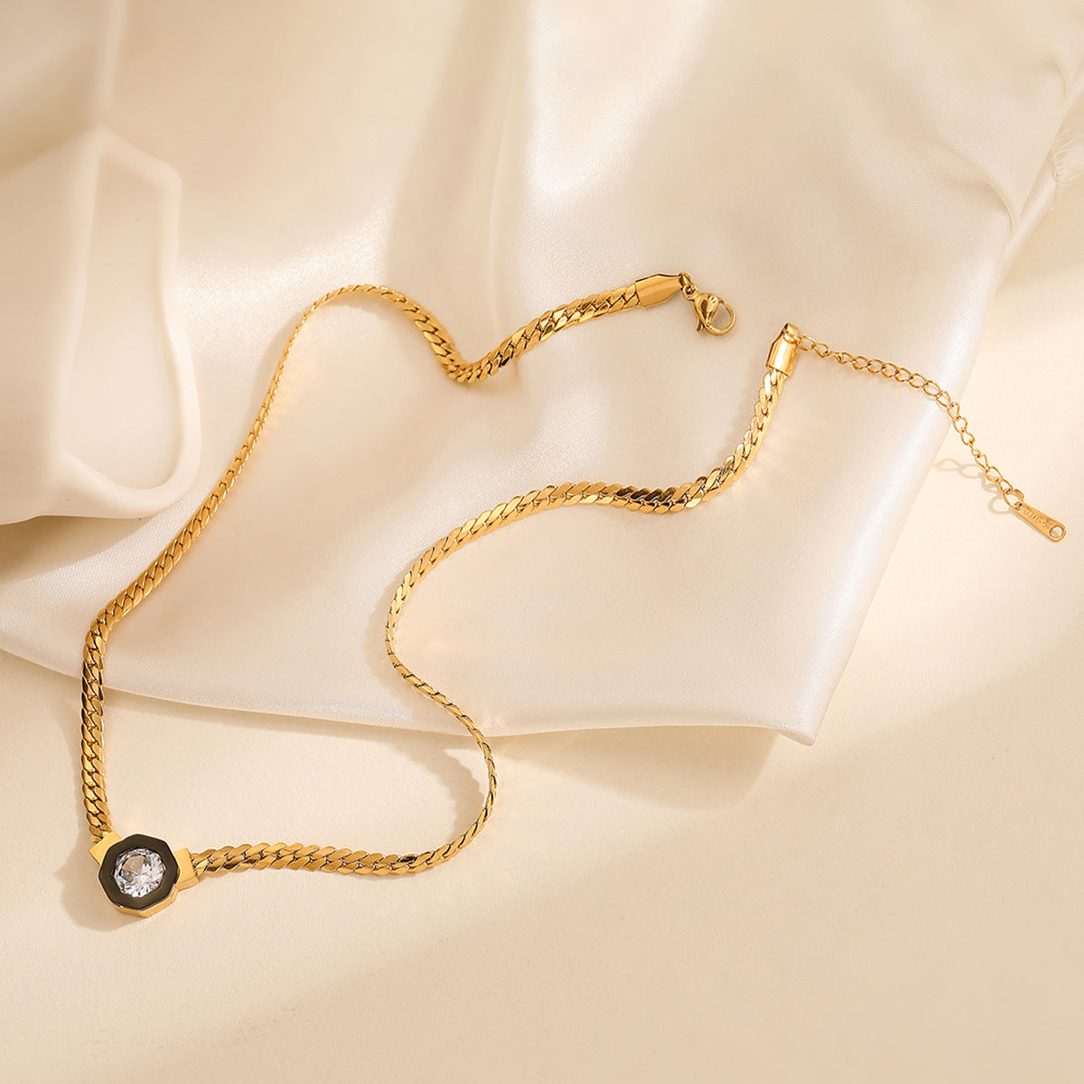 Minimalist Geometric Pendant Necklace for Women Stainless Steel with 18K Gold Plating and Zircon Inlay