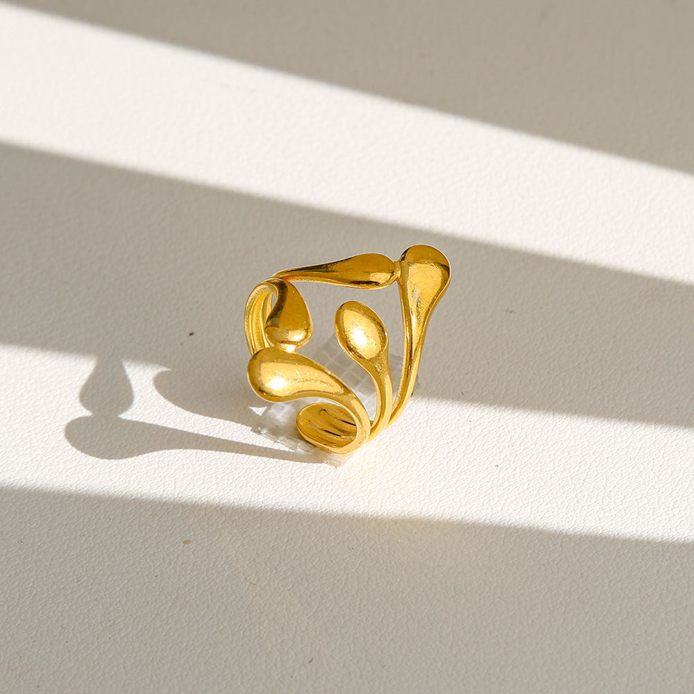 Anello di tendenza da donna in acciaio inossidabile geometrico placcato oro con perle e fiori stile Instagram