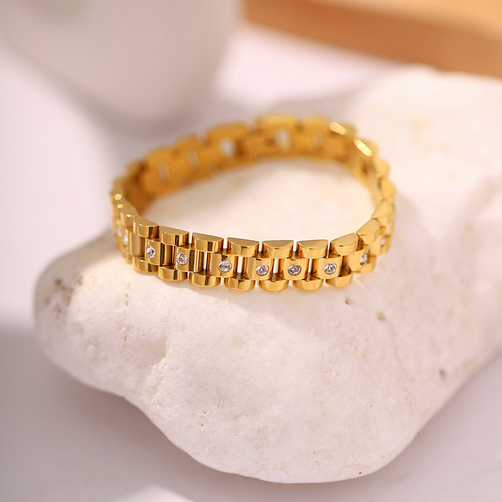 Bracciale geometrico da donna in acciaio inossidabile e titanio con placcatura in oro 18K PVD