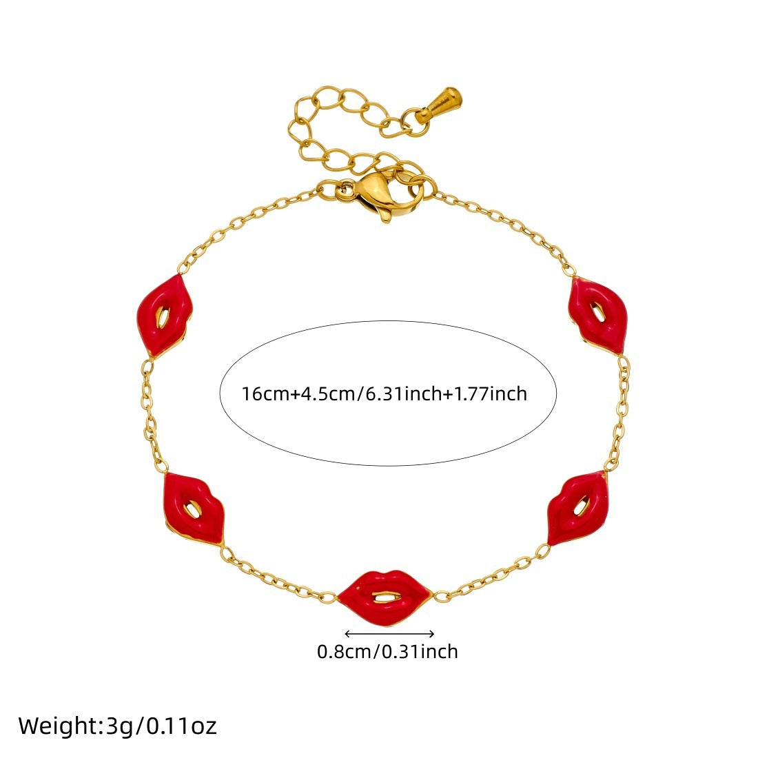 Fashion Elegant Gold Plated Stainless Steel Drip Oil Lips Charm Bracelet for Women