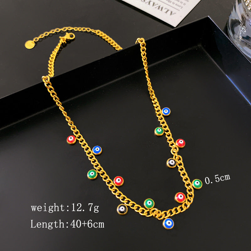 Colorful Round Eye Geometric Titanium Steel Plated Necklace for Unisex