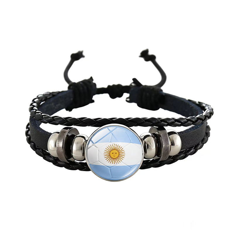 Unisex Geometric Round Braided Leather Bracelet Adjustable Handmade Wristband