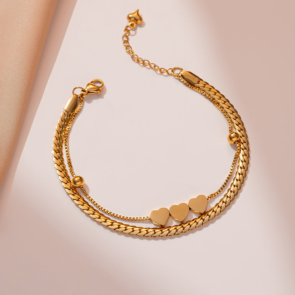 Minimalist Geometric Titanium Steel Bracelet for Women with Plated Finish Multi-Layer Winding Design