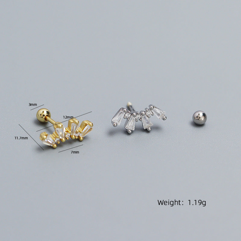 Orecchino a polsino filettato in argento sterling S925, geometrico, dolce e audace, con dettaglio a sfera intrecciata, da donna