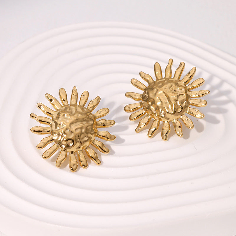 Orecchini Girasole Minimalisti da Donna in Acciaio Inossidabile con Finitura Placcata