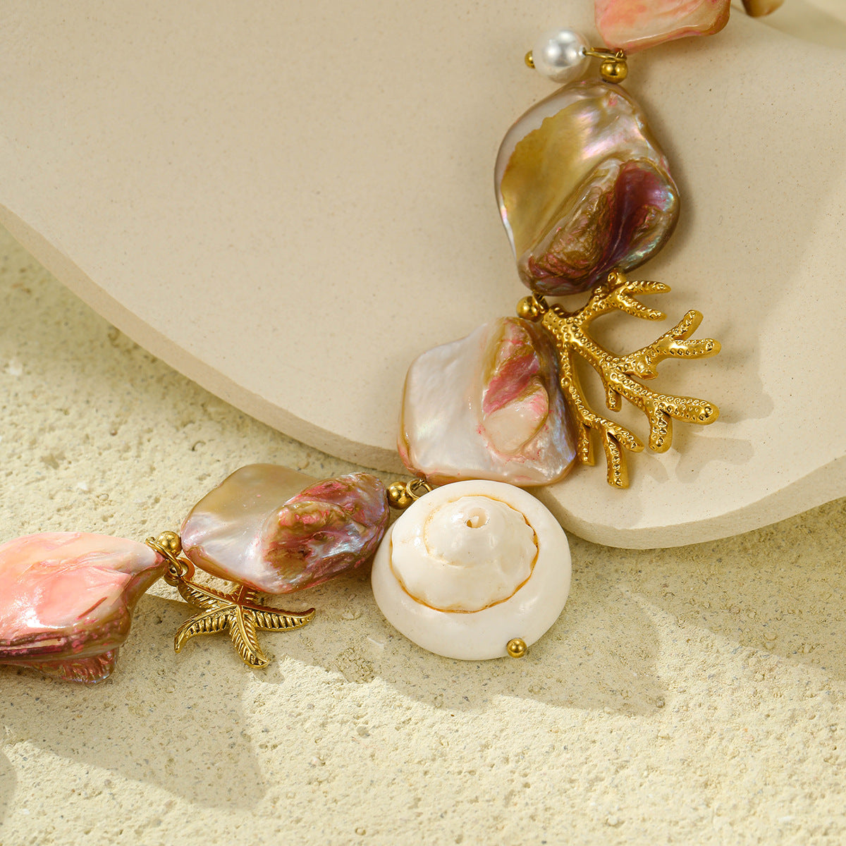 18K Gold Plated Stainless Steel Beach Style Shell Coral Bracelet for Women