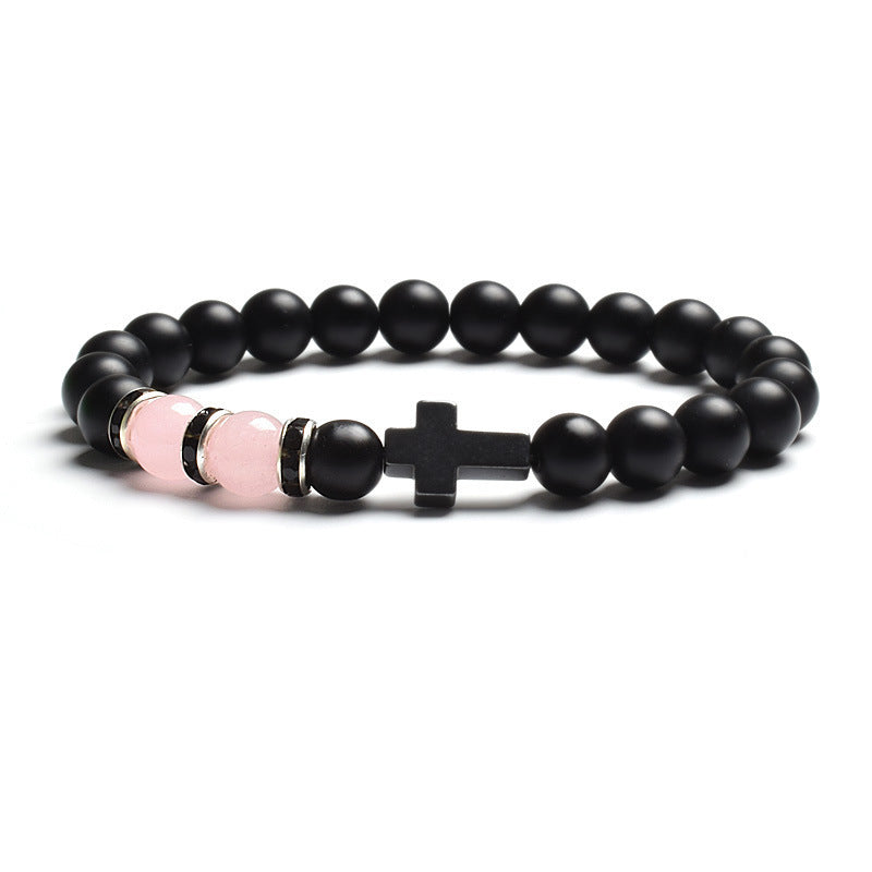 Vintage Cross Matte Stone Tiger's Eye Beaded Stretch Bracelet Unisex Geometric Handmade Jewelry