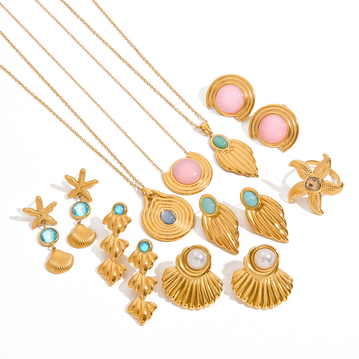 Minimalist Stainless Steel Starfish Necklace Set with Titanium Steel Pendant and Plated Cable Chain for Women