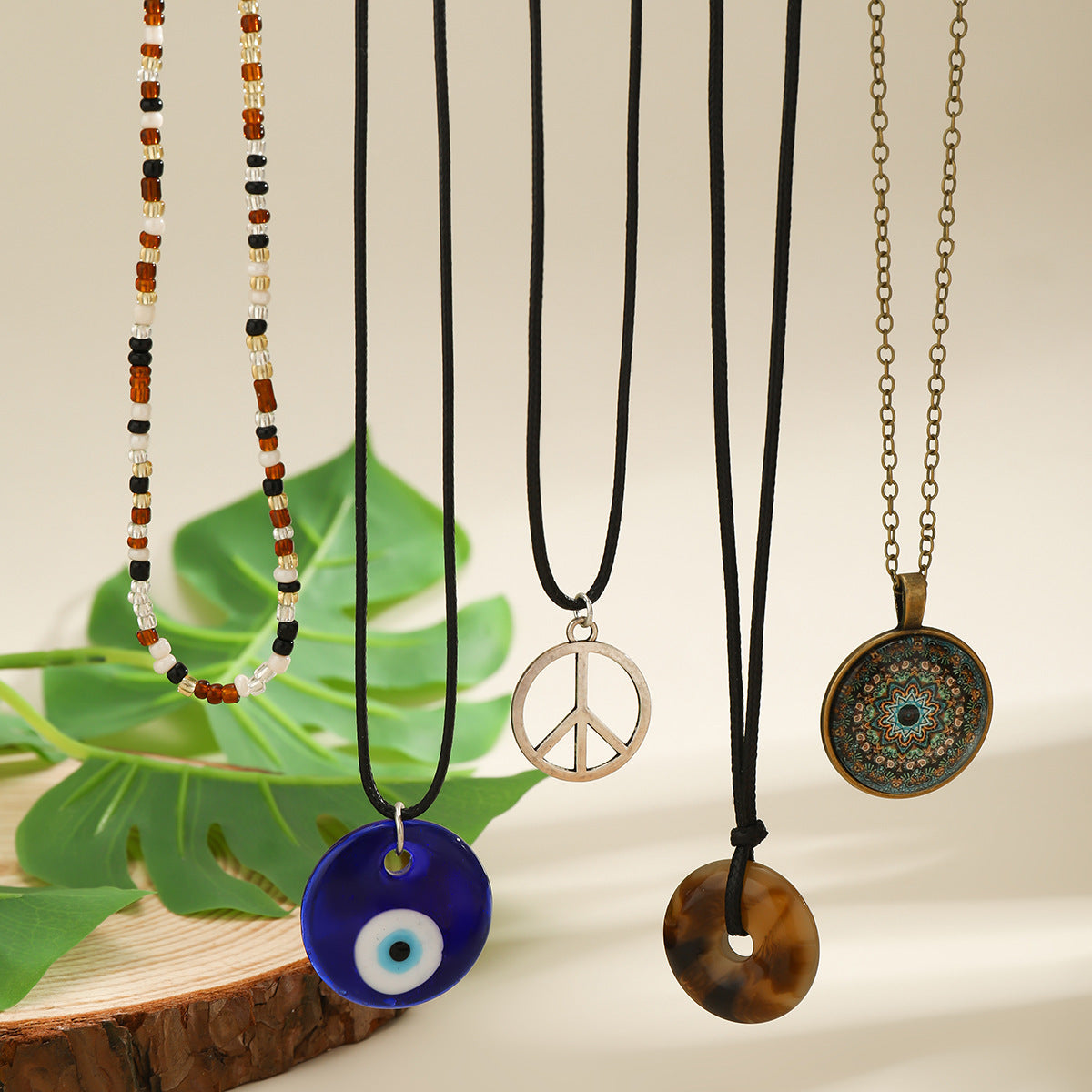 Vintage Ethnic Geometric Triangle Acrylic Beaded Necklace for Women