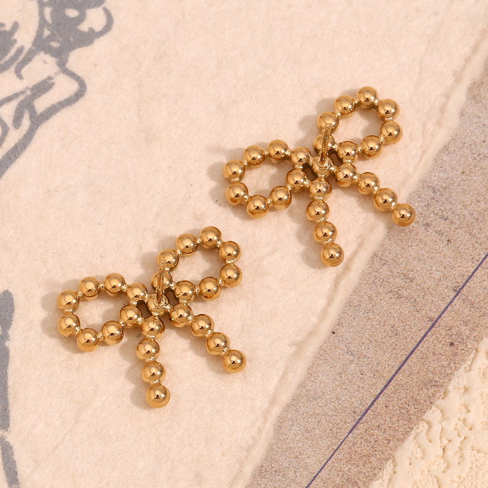 Elegant Business 18K Gold Plated Stainless Steel Bow Stud Earrings for Women