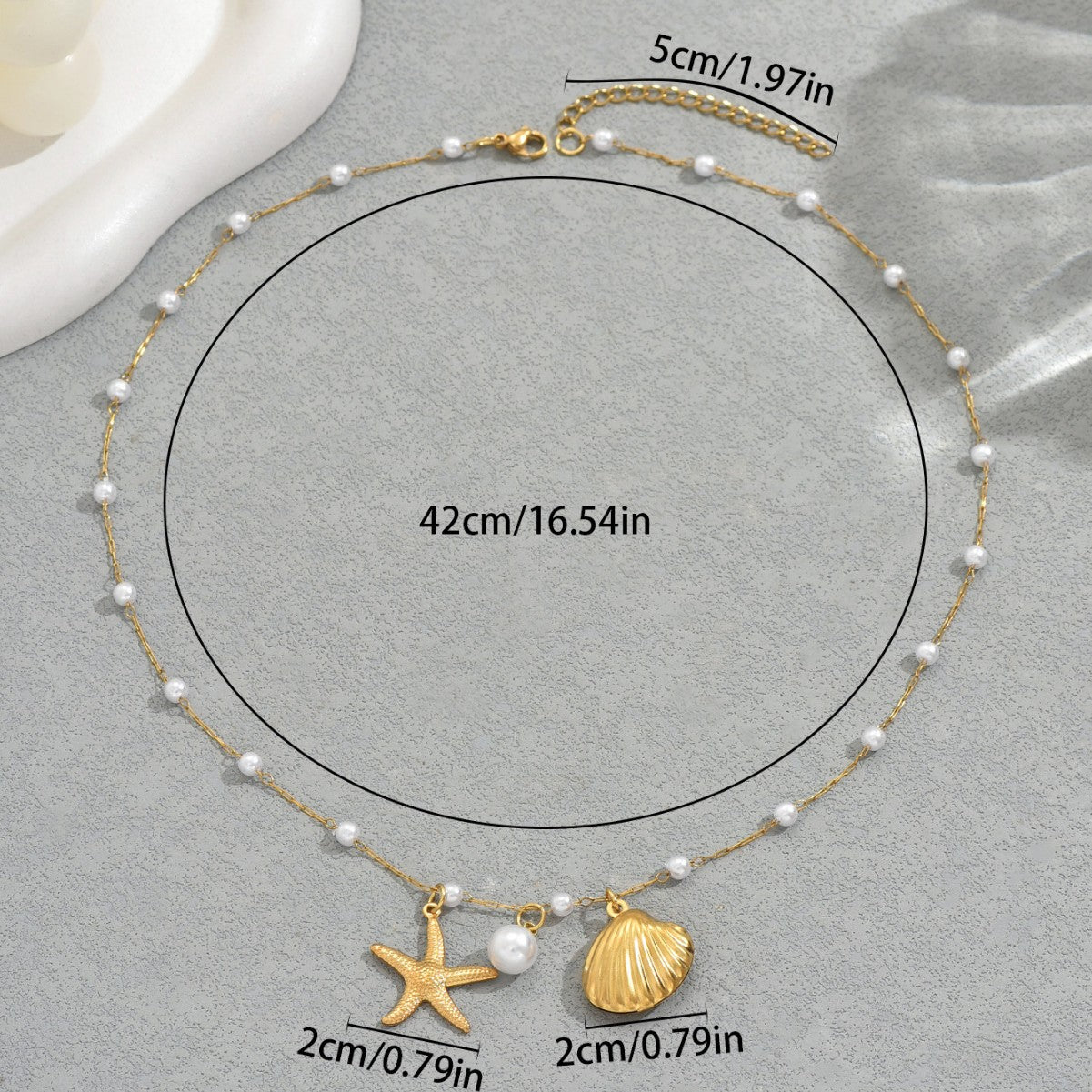 Collar de Cobre con Forma de Estrella Inspirado en el Océano con Incrustaciones de Perlas para Mujer, Cadena Larga de Clavícula con Colgante Estilo Playero