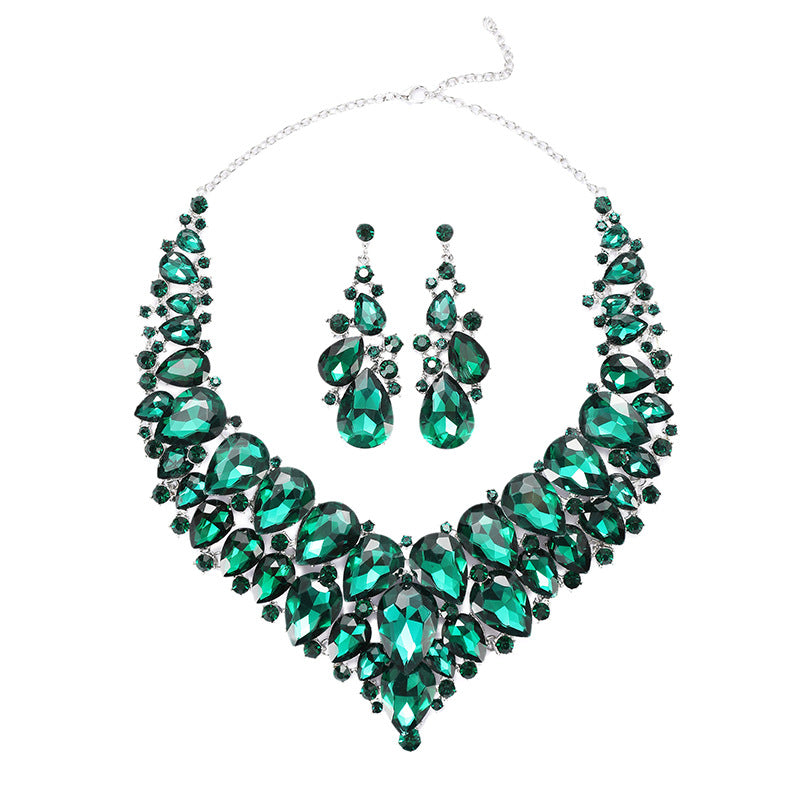 Personalized Wing Shape Alloy Crystal Glass Plated Necklace and Earring Set for Women