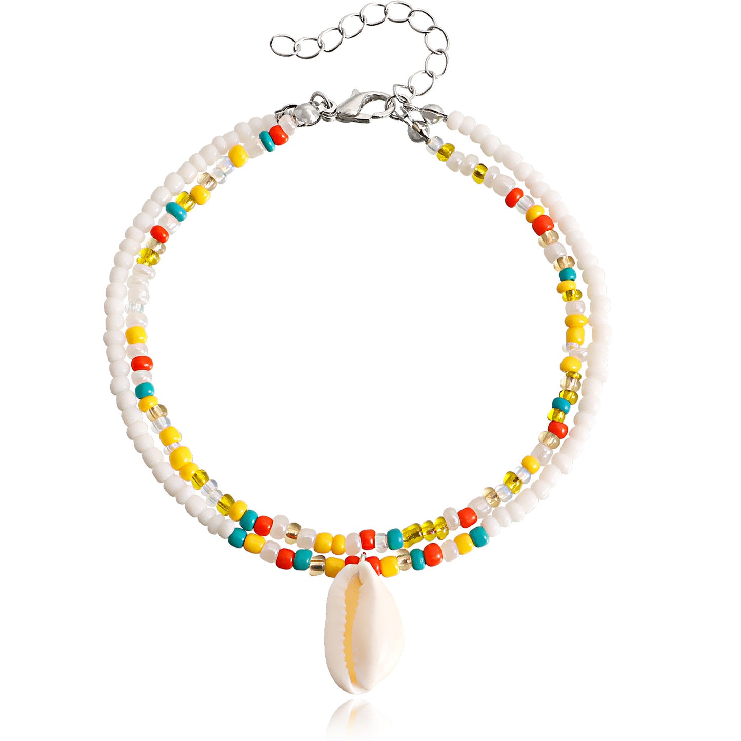 Bohemian Double-Layer Beaded Shell Anklet for Women in Alloy with Geometric Design Summer Beach Jewelry