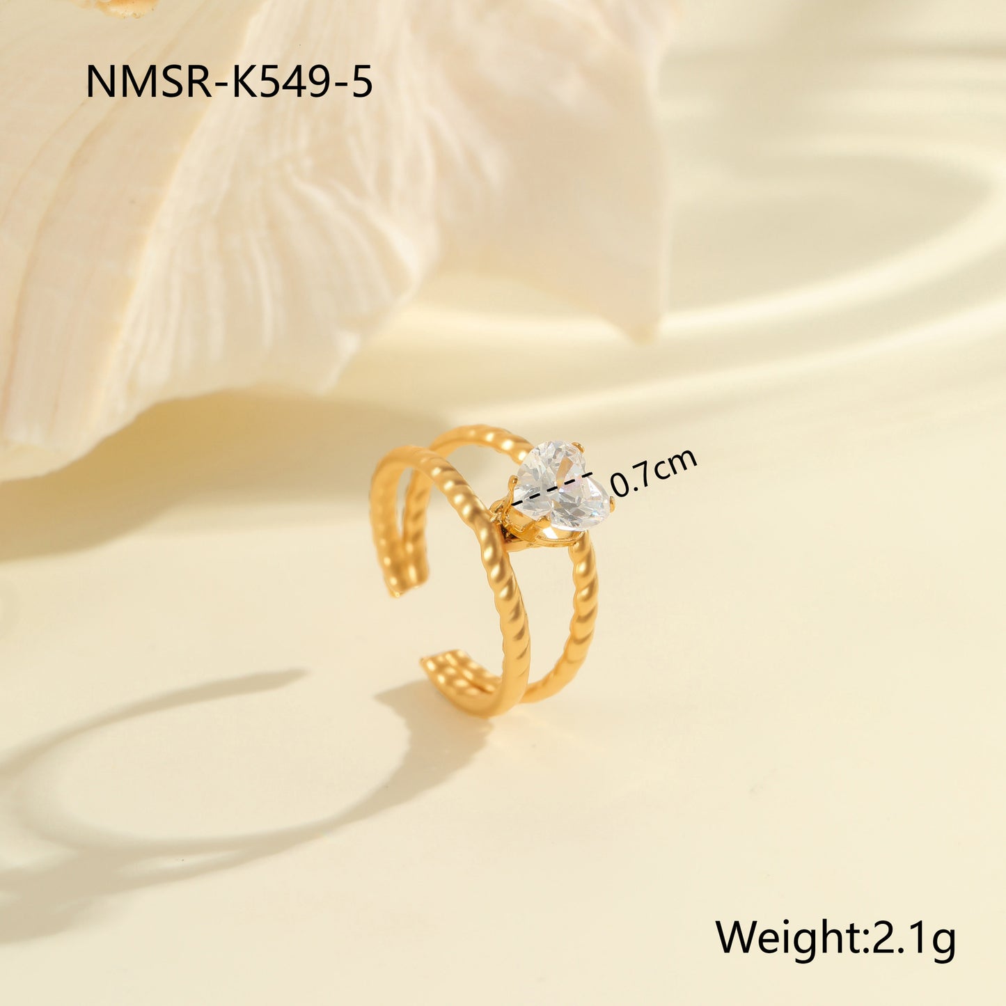 Luxury Geometric Stainless Steel Ring with Zircon Inlay and 18K Gold Plating Adjustable Women's Fashion Ring