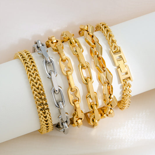 Minimalist Cuban Link Bracelet Set in Titanium Steel with 18K Gold Plating for Women and Men