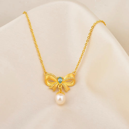 Original Design Bowknot Butterfly Necklace for Women Titanium Steel Plated Pendant with Irregular Shape on Clavicle Chain