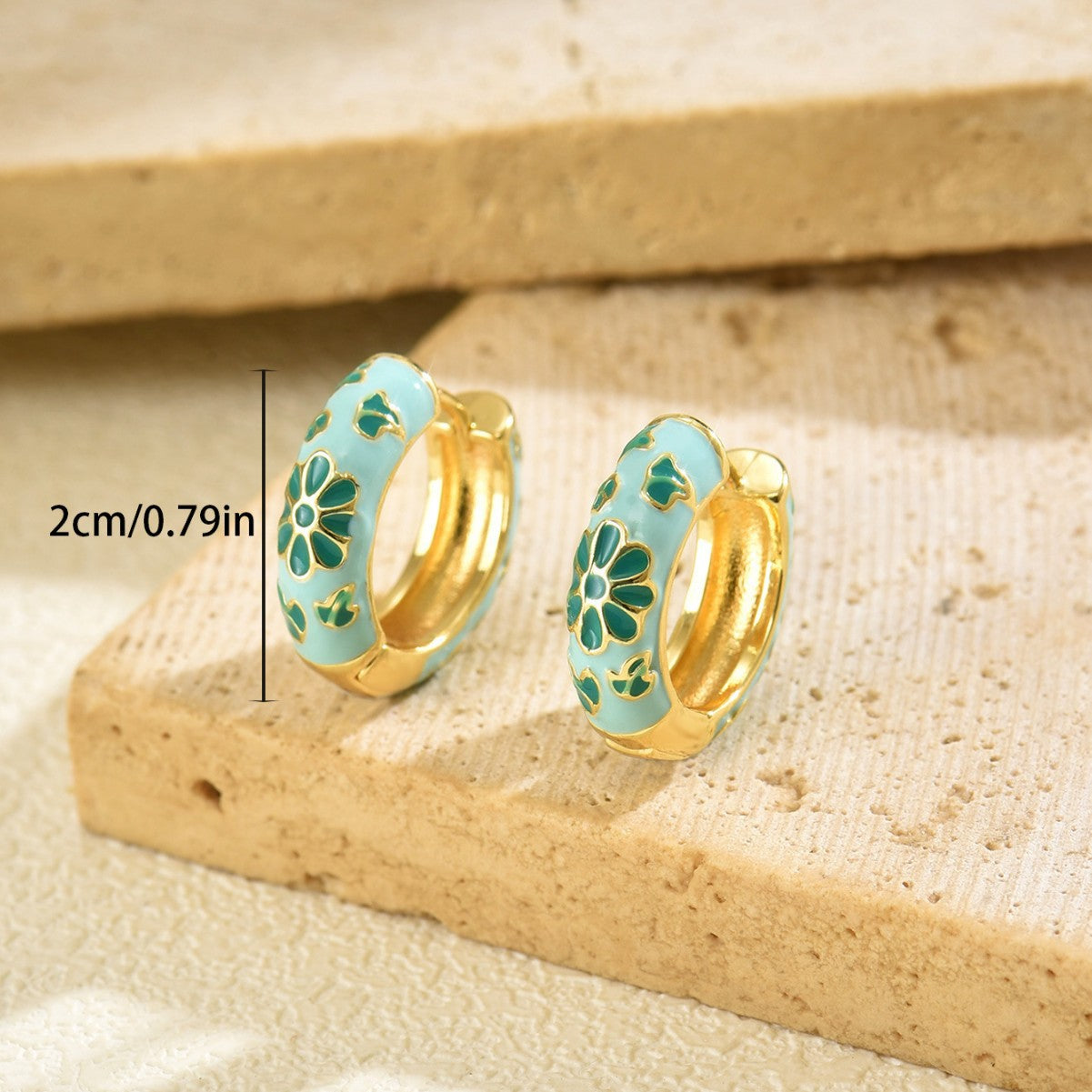 Vintage Floral Enamel Earrings for Women with Geometric Shape and Eco-Friendly Copper Post