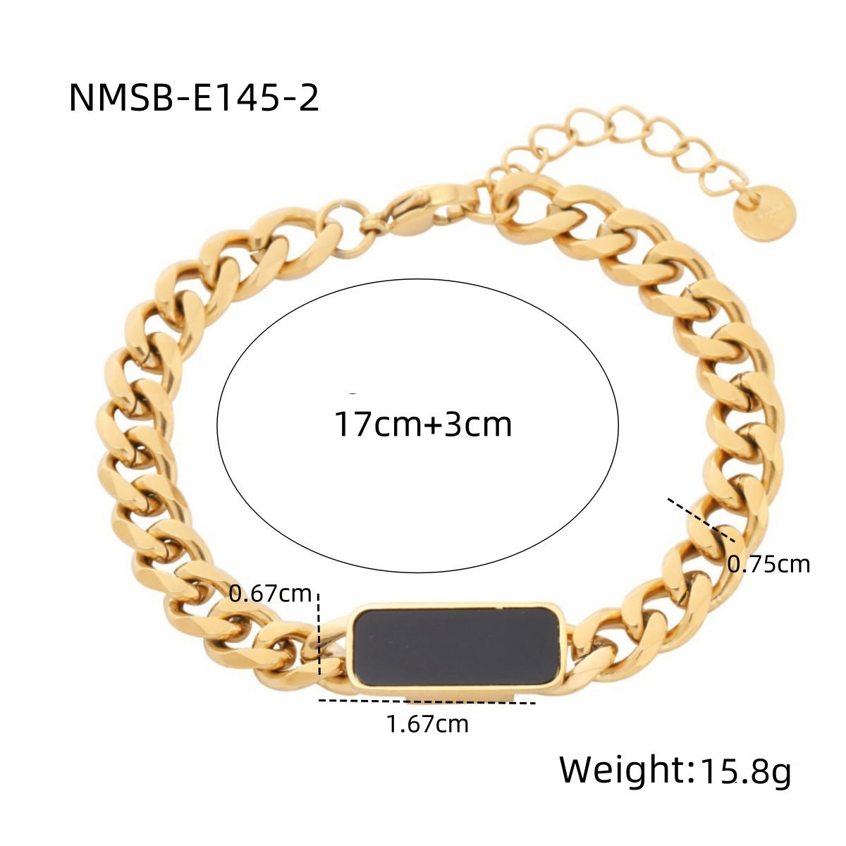 Fashionable Geometric Square Black and White Mother-of-Pearl Titanium Steel Bracelet with 18K Gold Plating for Women