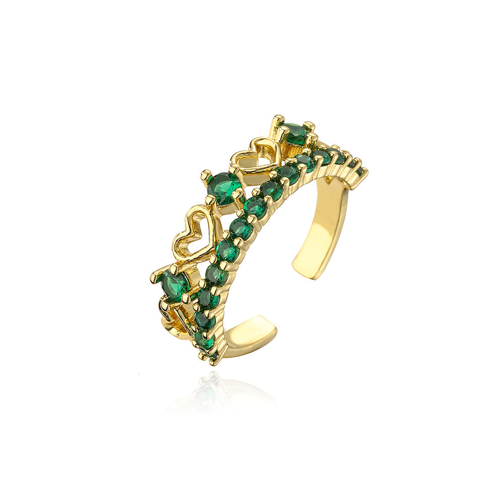 Anello in Rame Geometrico Vintage con Placcatura in Oro 18K e Zirconia Micro-Pave per Donna