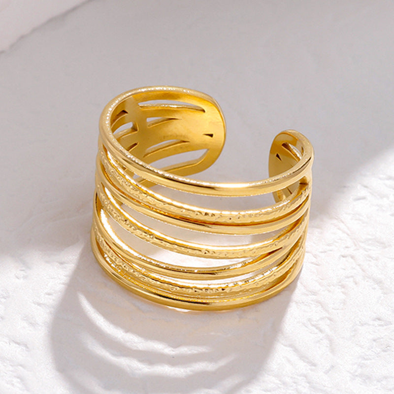 Minimalist Titanium Steel Adjustable Ring with Geometric Shape and Plated Finish for Women